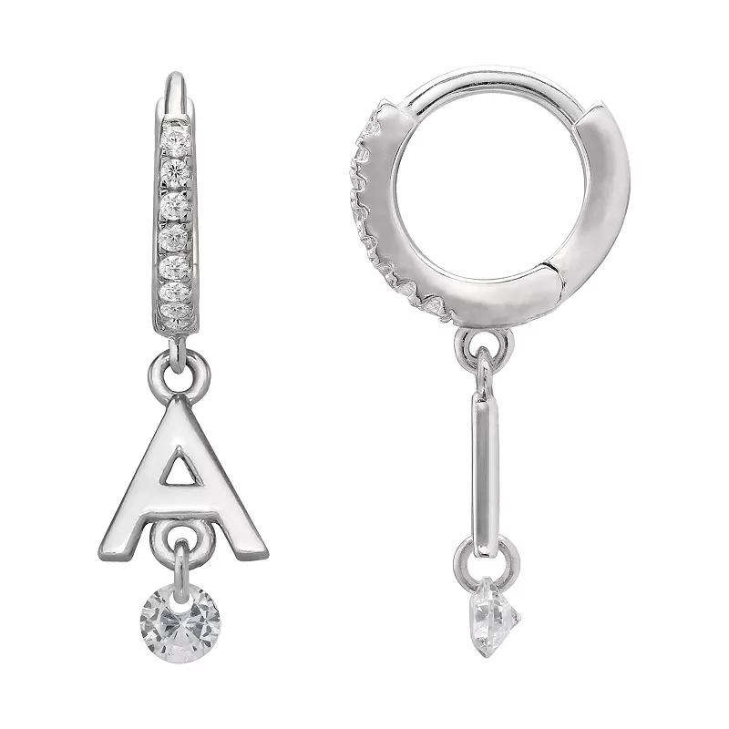 PRIMROSE Sterling Silver Initial Huggie Hoop Drop Earrings, Women's, Sterling Silver U Product Image