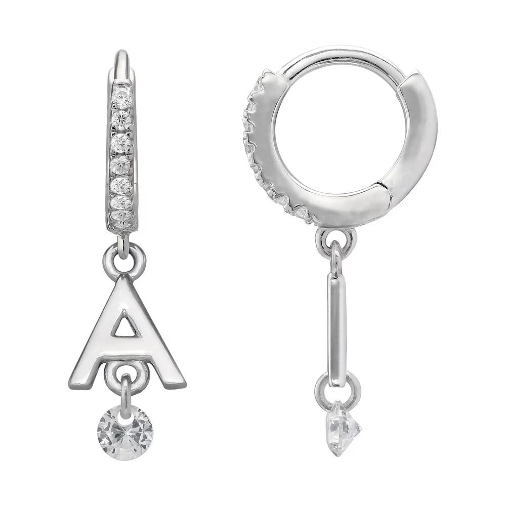 PRIMROSE Sterling Silver Initial Huggie Hoop Drop Earrings, Women's, Sterling Silver U Product Image