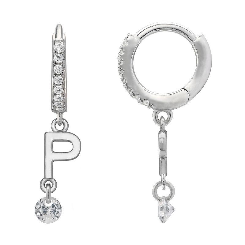 PRIMROSE Sterling Silver Initial Huggie Hoop Drop Earrings, Women's, Sterling Silver U Product Image