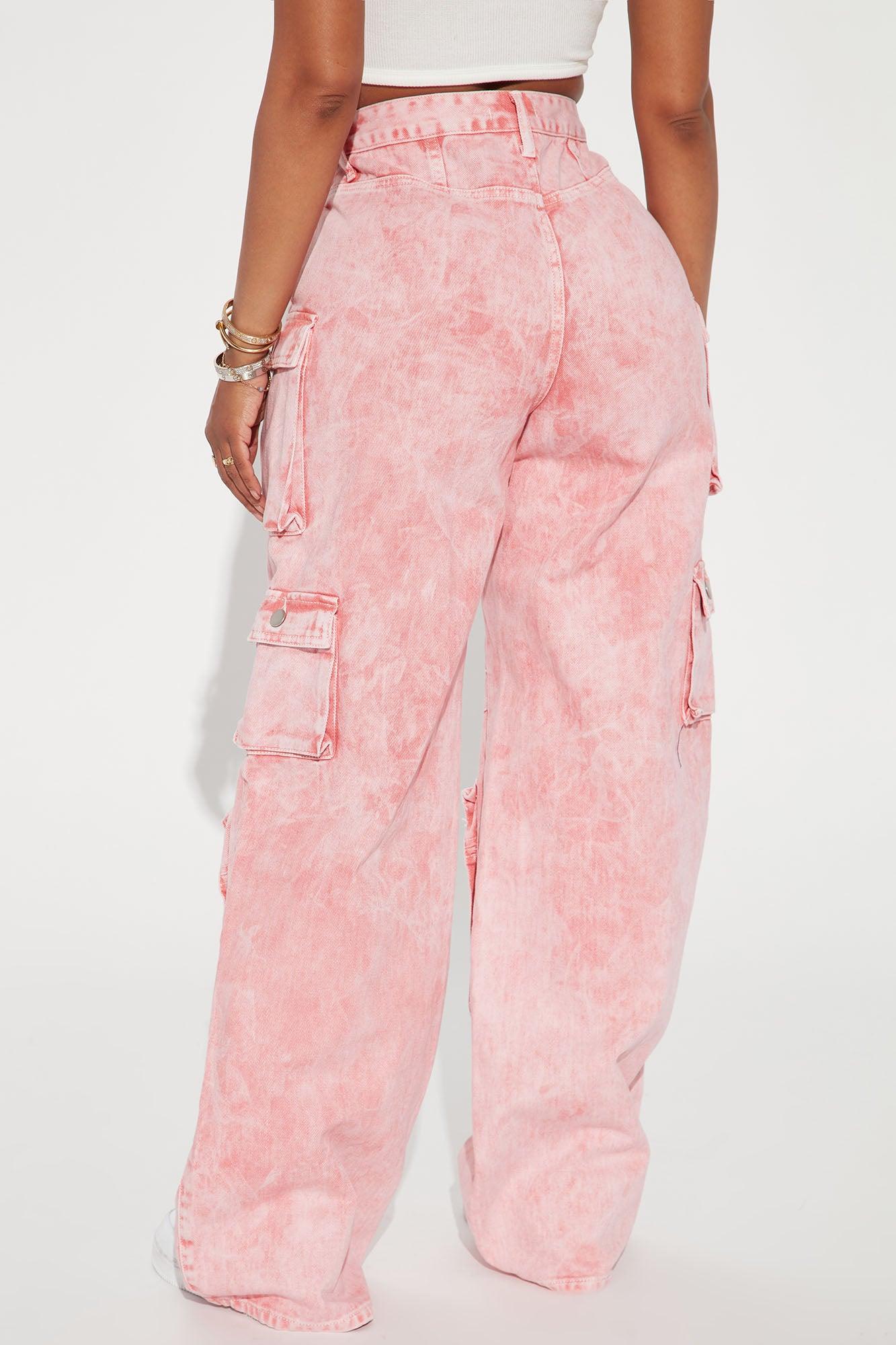 Lily High Rise Cargo Jeans - Pink Product Image
