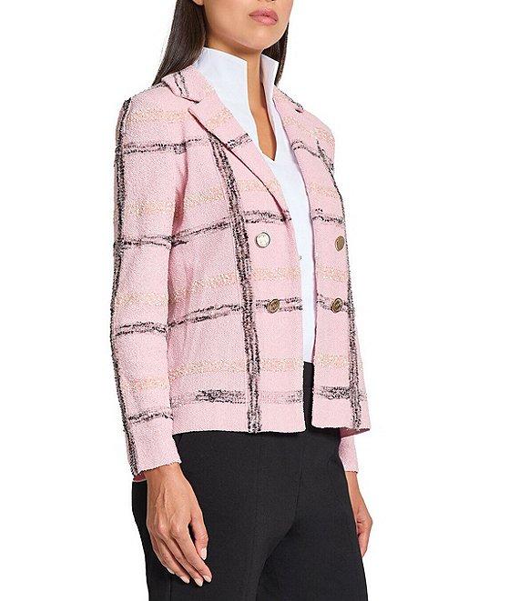 MISOOK Textured Knit Plaid Notch Lapel Long Sleeve Jacket Product Image