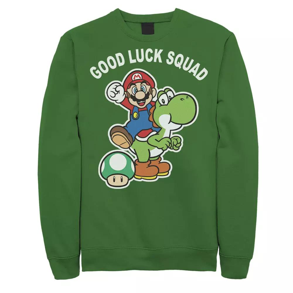 Men's Nintendo Super Mario Good Luck Squad Group Shot Portrait Sweatshirt, Size: XL, Kelly Product Image