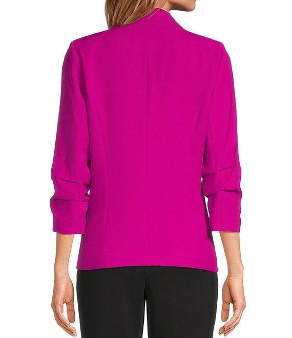 Skies Are Blue Notch Lapel Shirred 3/4 Sleeve Open Front Statement Blazer Product Image