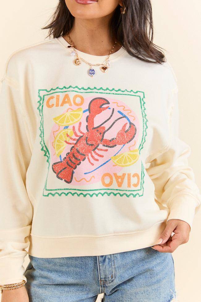 Ciao Ciao Cream Raw Hem Fleece Graphic Sweatshirt SALE Product Image