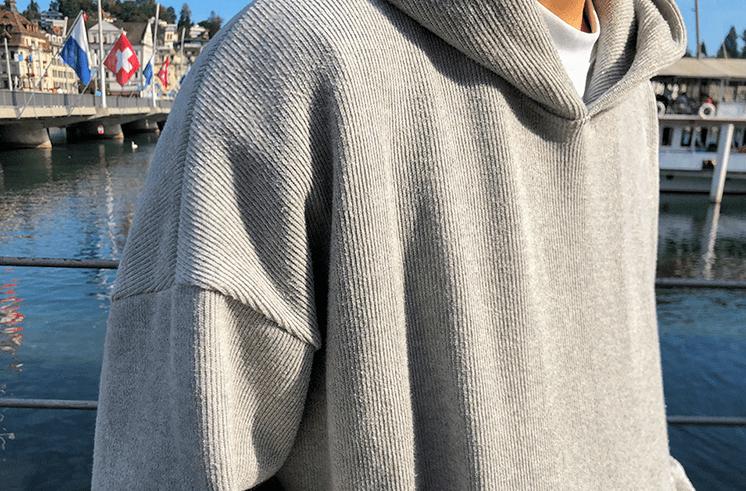 RT No. 3135 GRAY KNITTED HOODIE AND WIDE SWEATPANTS (TOP & BOTTOM) Product Image