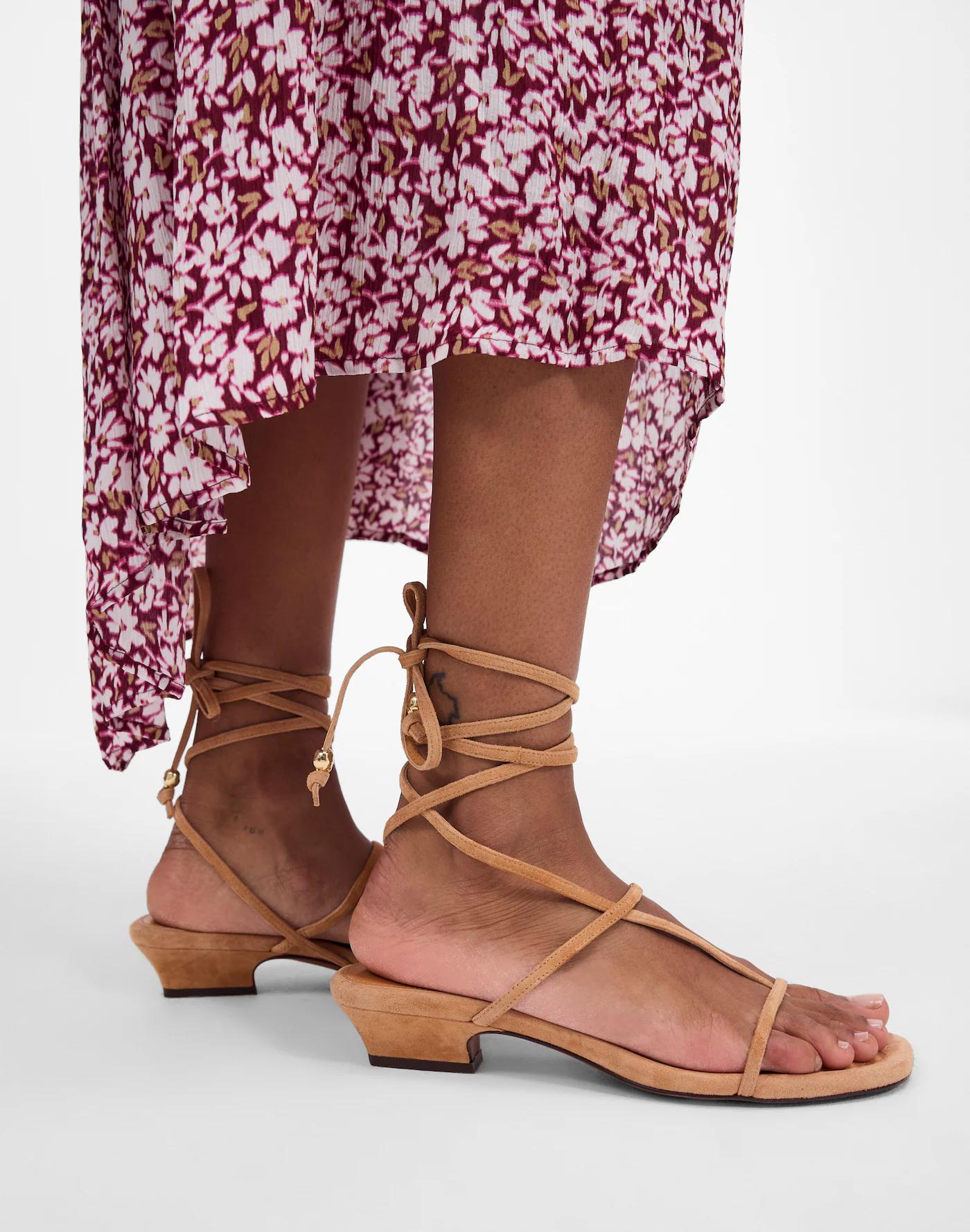 The Maycie Lace-Up T-Strap Sandal in Suede Product Image
