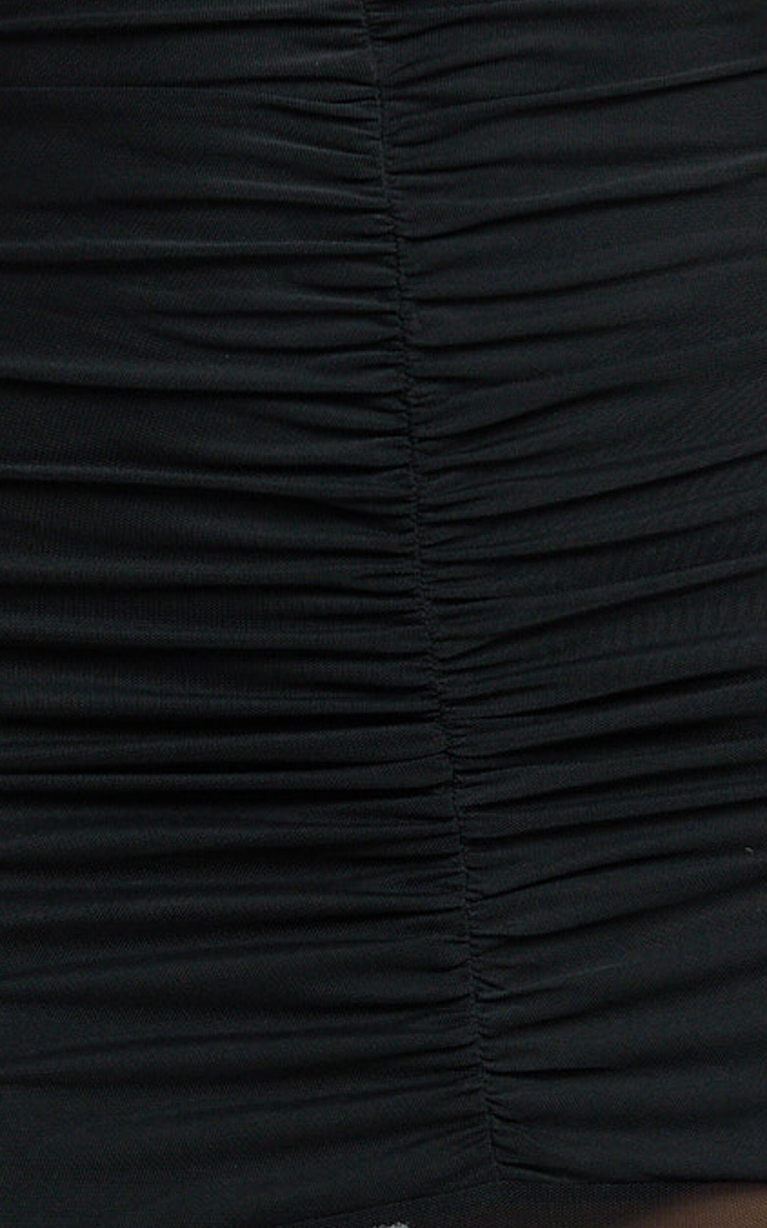 Alanna Maxi Dress - Off Shoulder Ruched Mesh Dress in Black Product Image