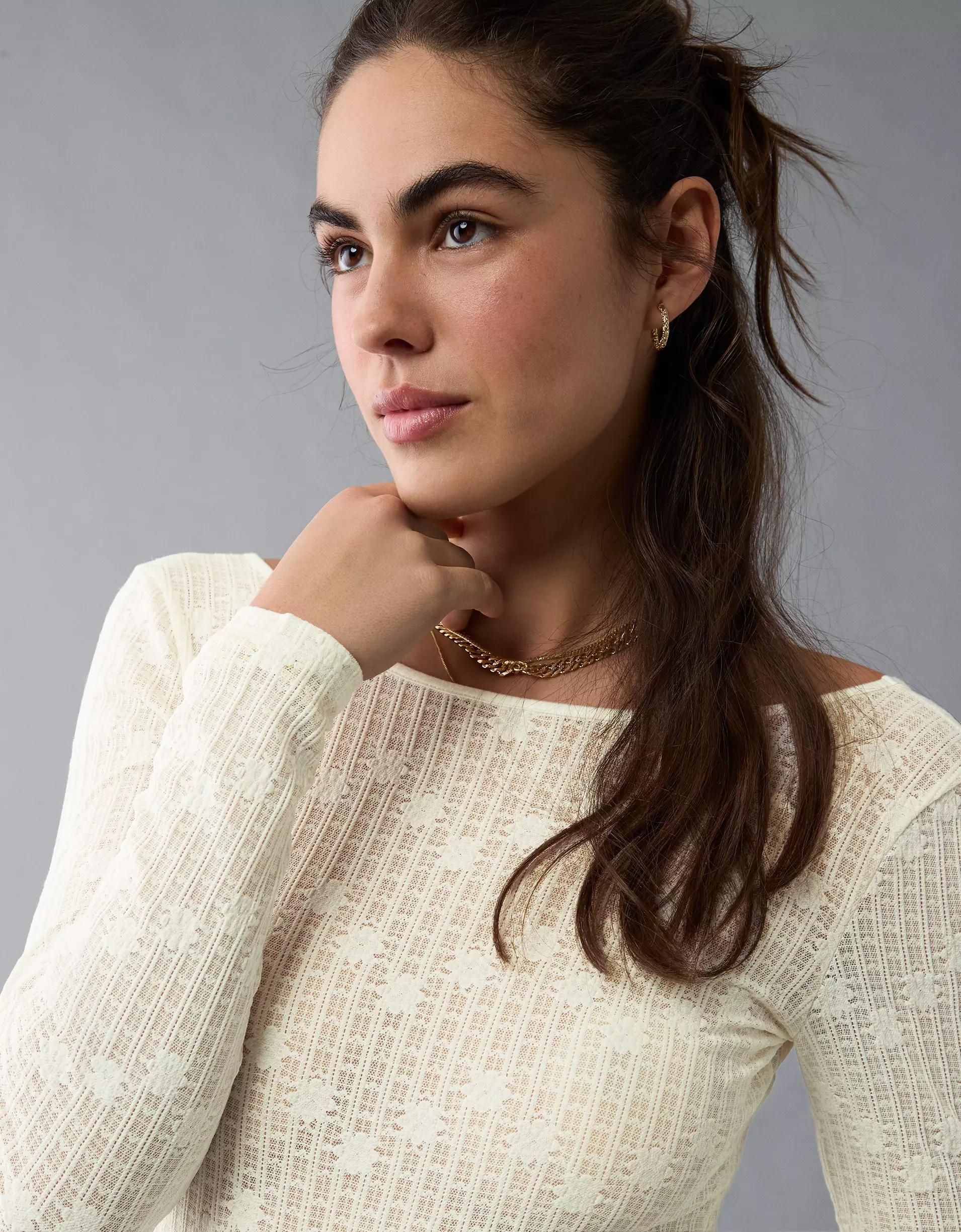 AE Long-Sleeve Lace Bodysuit Product Image