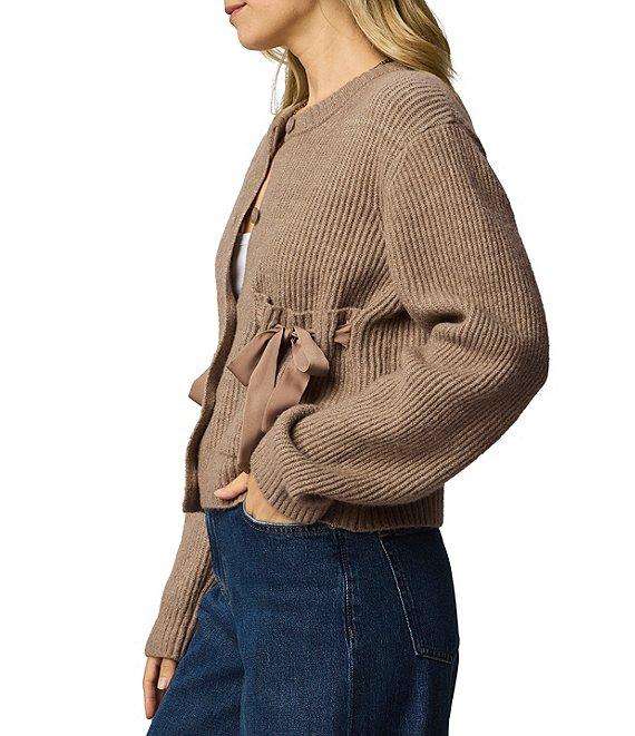 Splendid Stassi Satin Knit Round Neck Long Sleeve Bow Cardigan Product Image