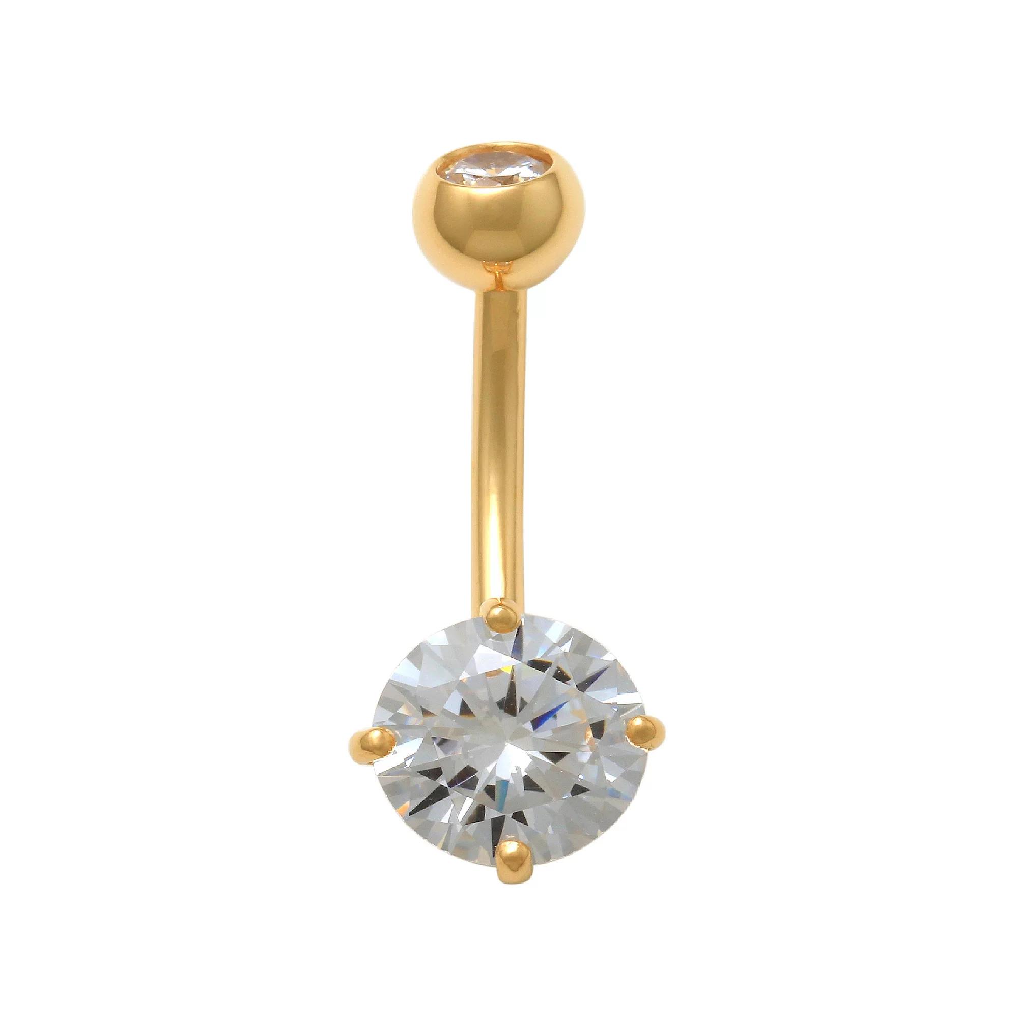 Amella Jewels 10K Gold Cubic Zirconia Solid Belly Ring, Women's, Yellow Product Image