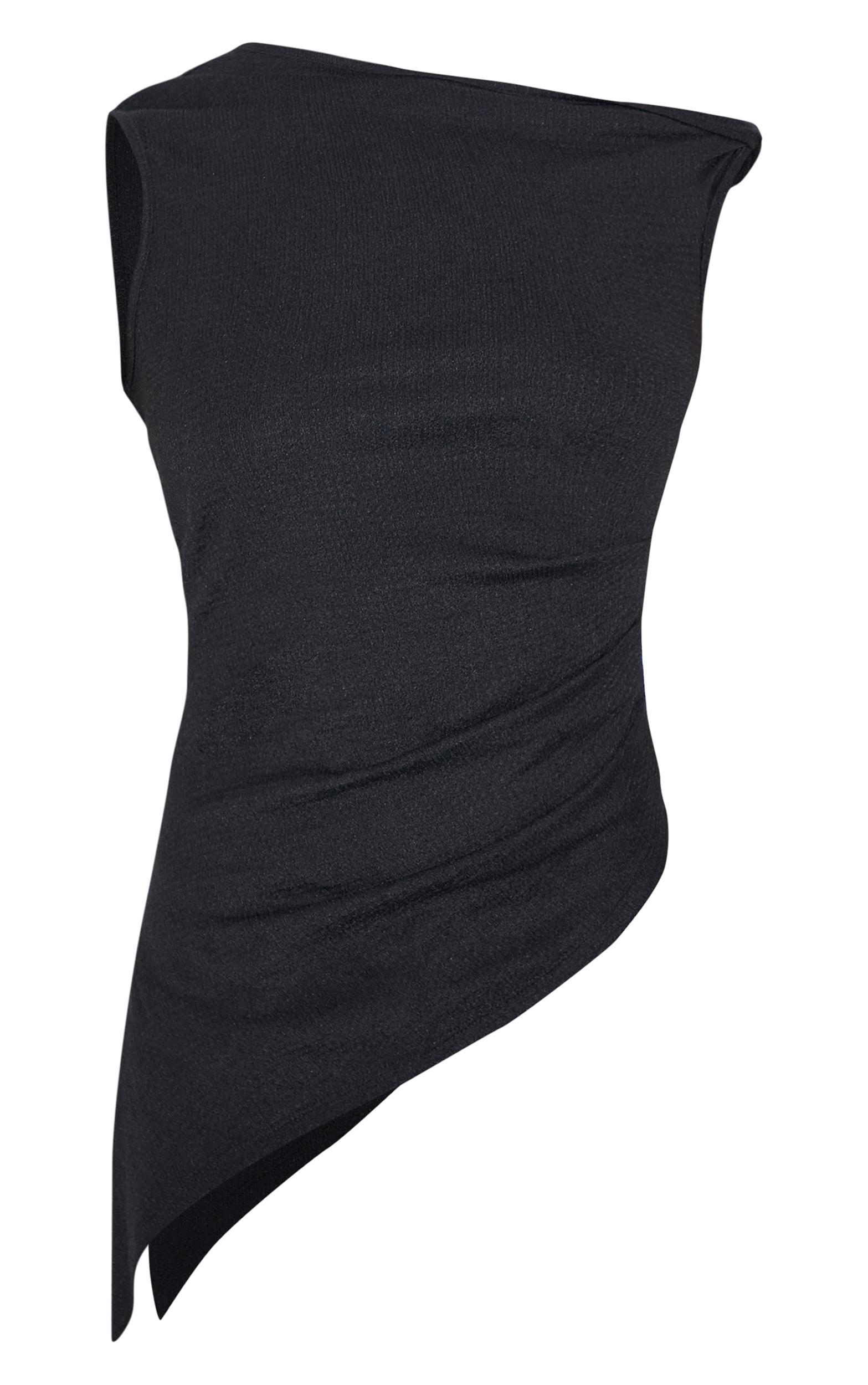 Black Textured Rib Twist Detail Asymmetric Longline Top Product Image