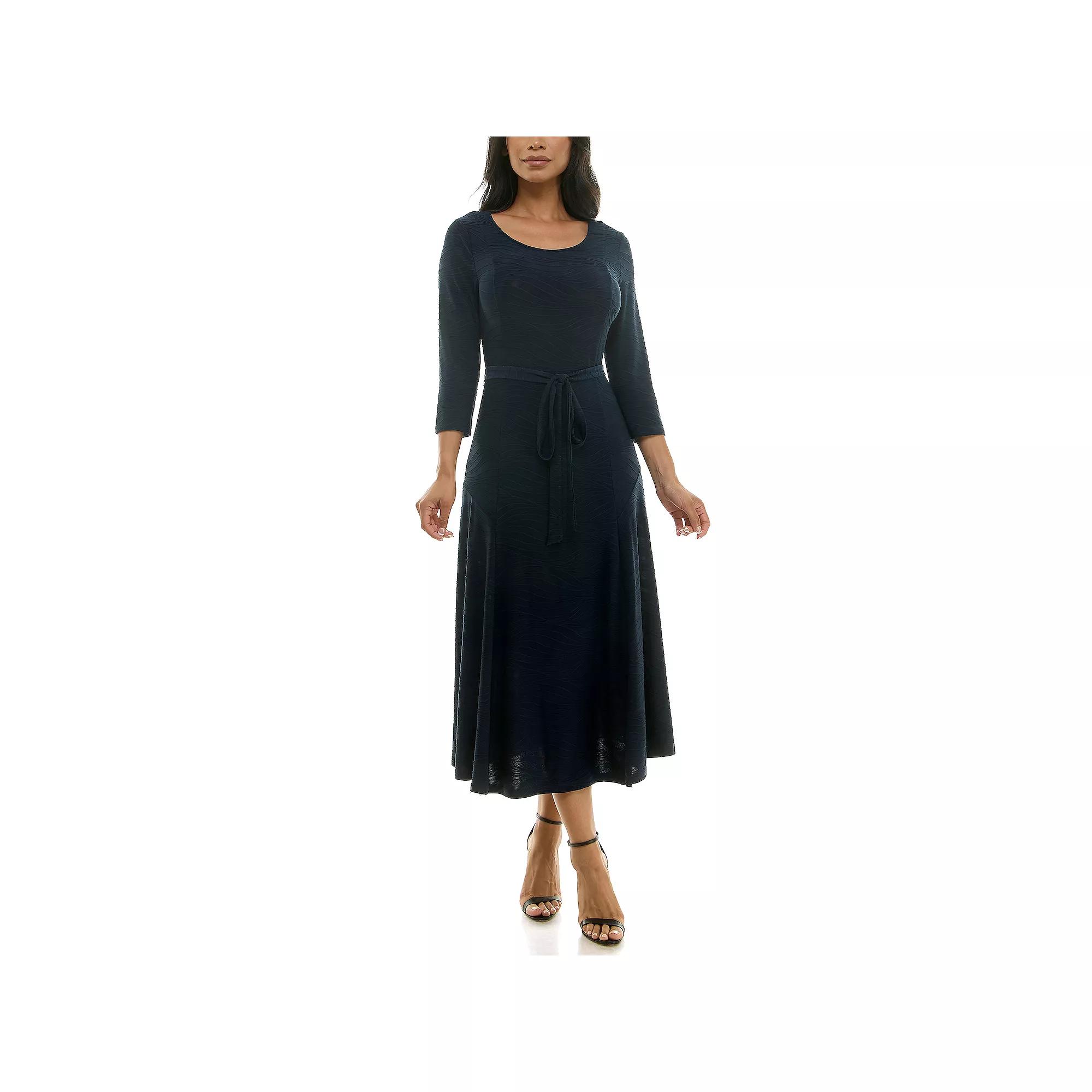 Women's Nina Leonard Sylvia Long Sleeve Tie Waist Midi Dress,  Product Image