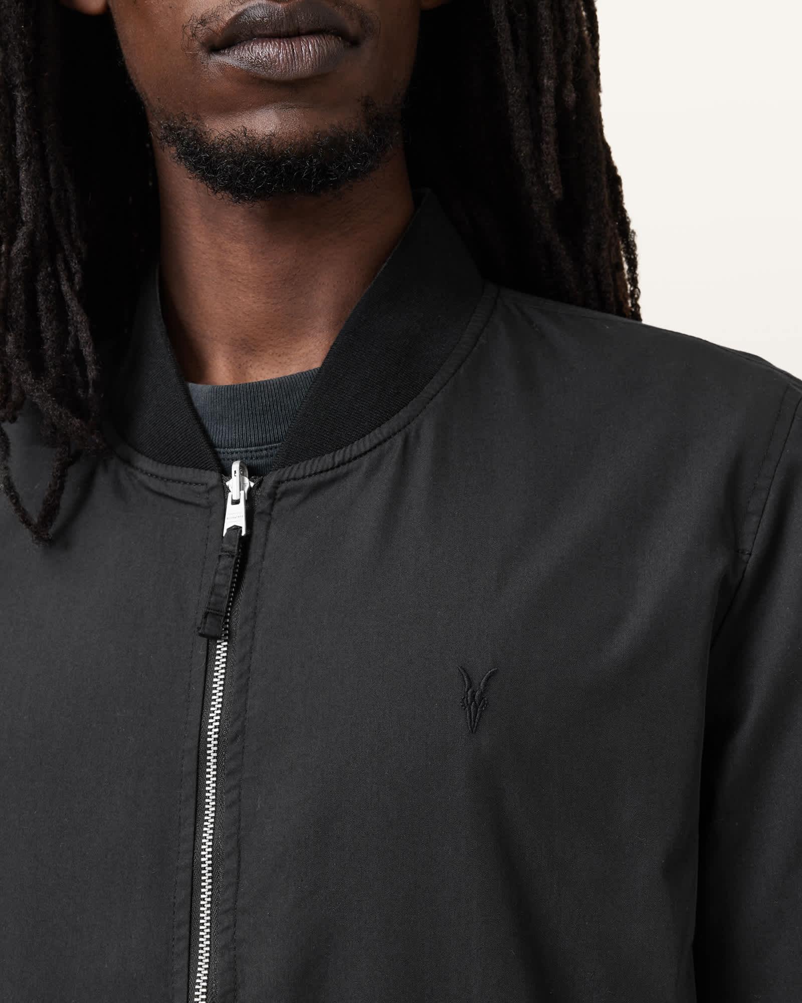 Bassett Reversible Ramskull Bomber Jacket BLACK/DULL GREEN | ALLSAINTS US Product Image