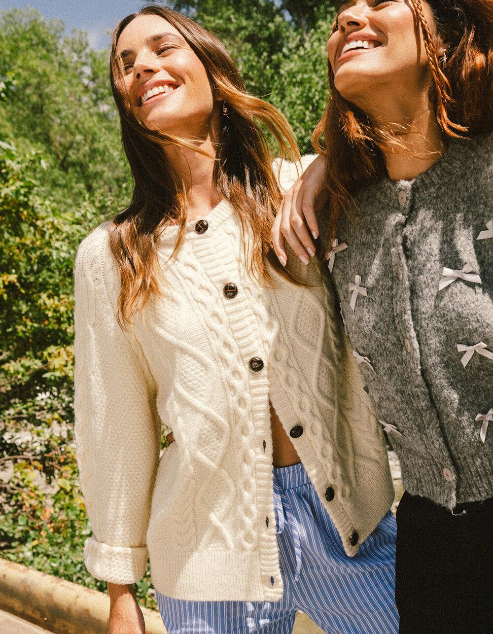 BDG Urban Outfitters Vintage Cable Knit Womens Cardigan - CREAM Product Image