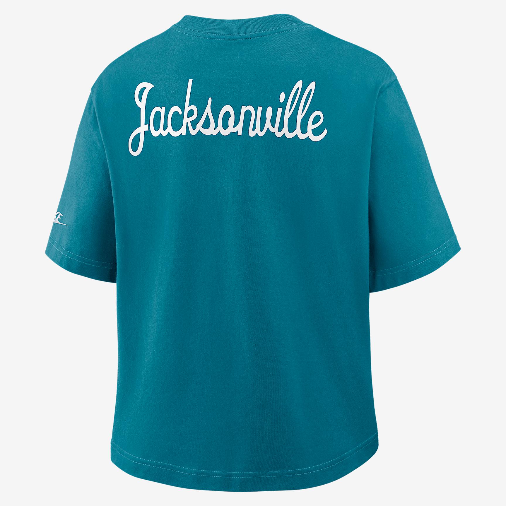 Jacksonville Jaguars Rewind Pocket Boxy Nike Womens NFL T-Shirt | 11CM45WQ9N-WZ9 Product Image