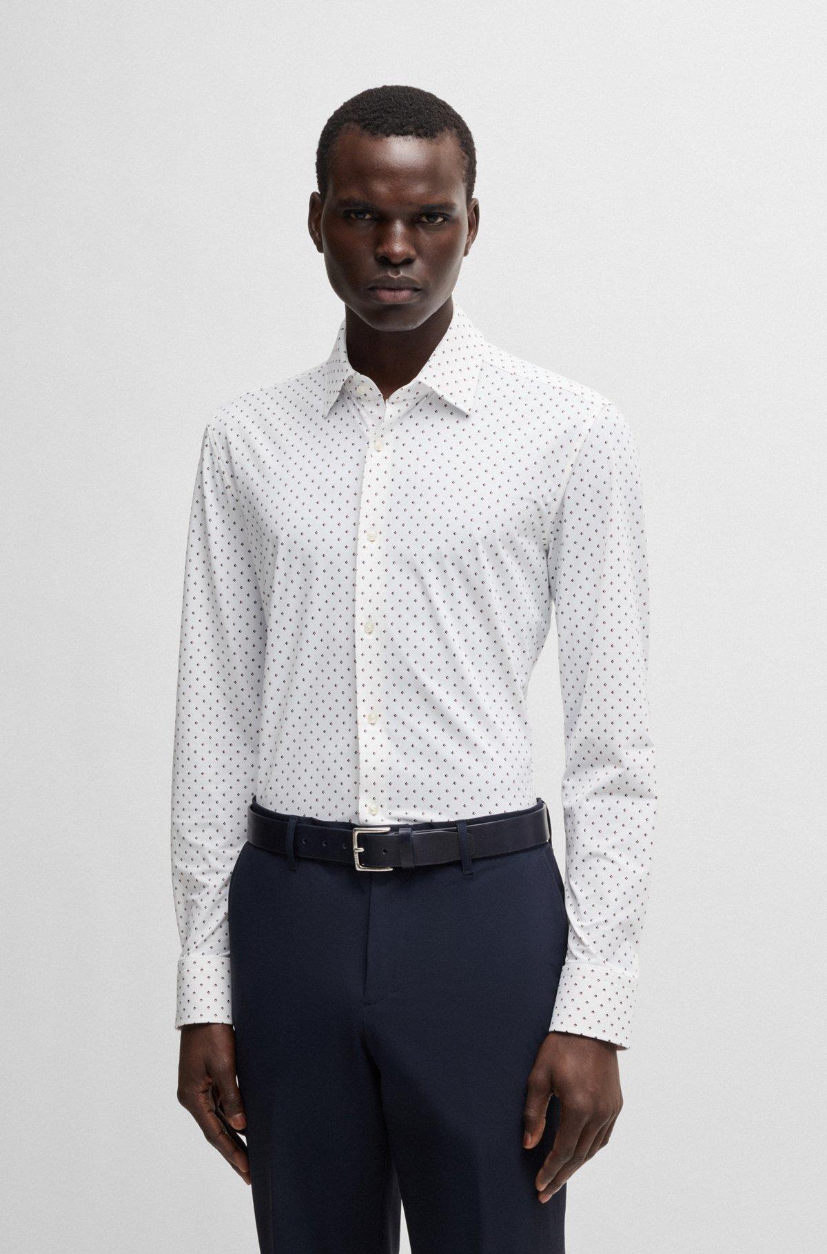 Slim-fit shirt in geometric-print performance-stretch fabric Product Image