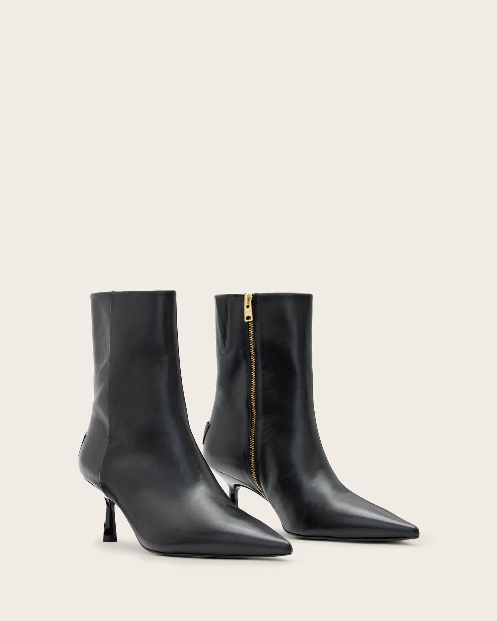 Vivian Pointed Toe Leather Boots Black | ALLSAINTS US Product Image