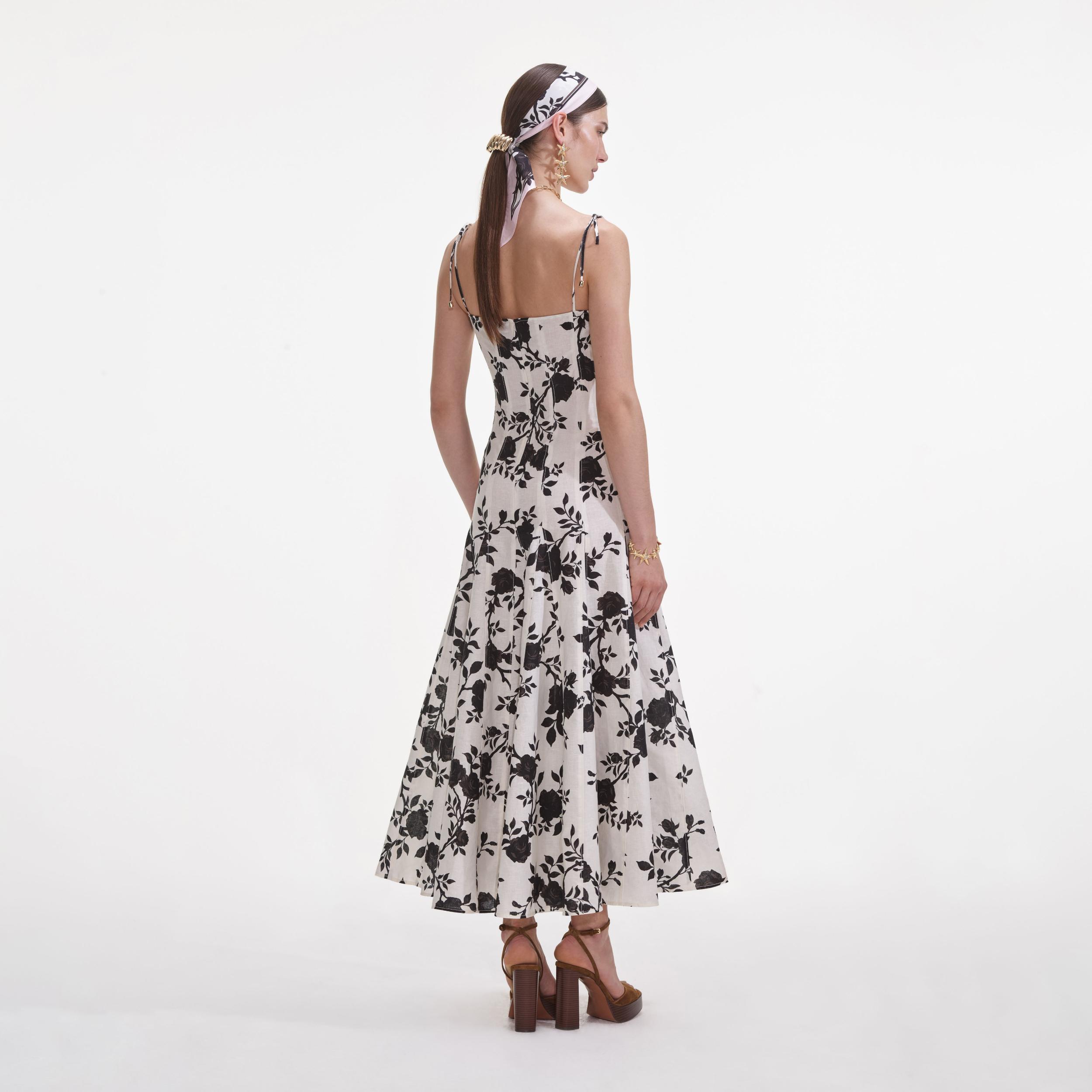 Floral Print Linen Midi Dress Product Image