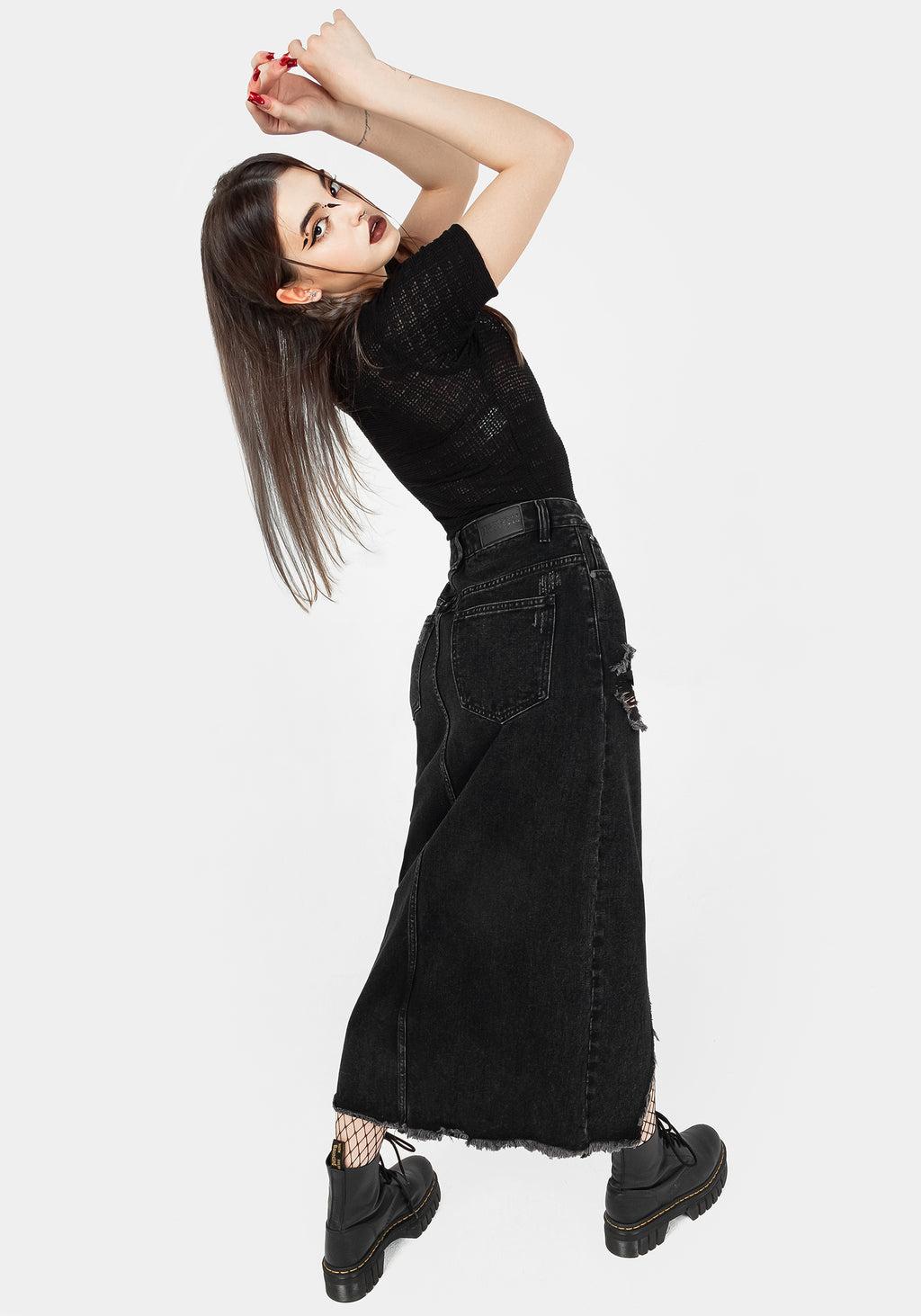 Ursula Distressed Denim Midaxi Skirt Product Image