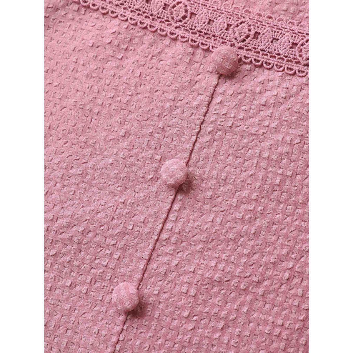 Plus Size Lace Trim Button Detail Tiered Midi Dress Beanpastepowder Women Square Neck Cap Sleeve Curvy BloomChic 10/M Product Image