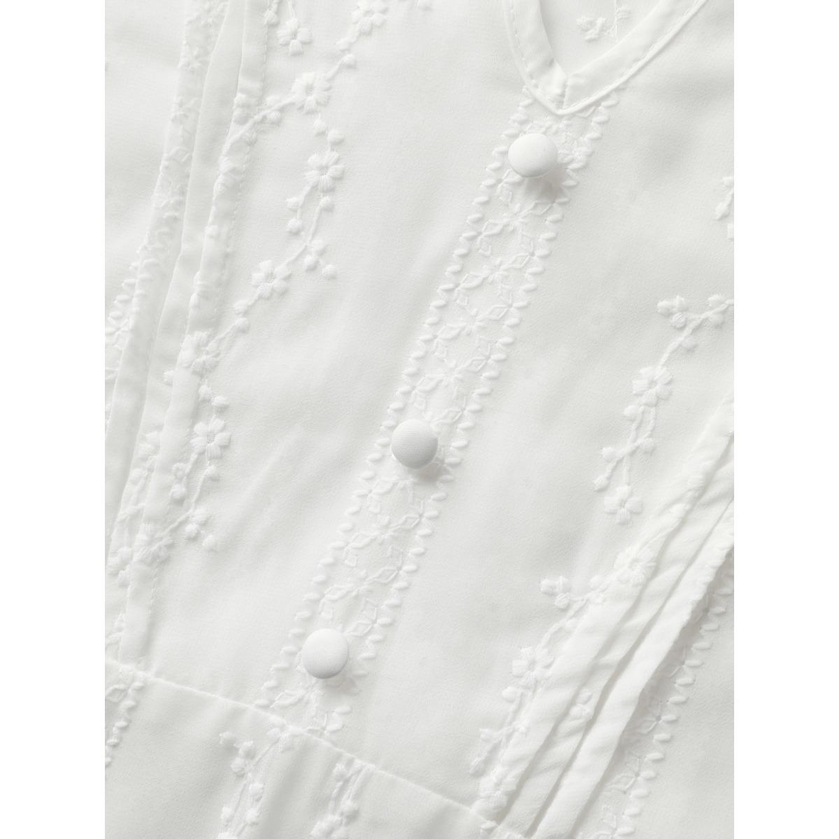 Plus Size Originalwhite Texture Mesh Button Detail Tucked Seam Blouse Women Timeless Elbow-length sleeve V-neck Elegant Blouses BloomChic 28/5X Product Image