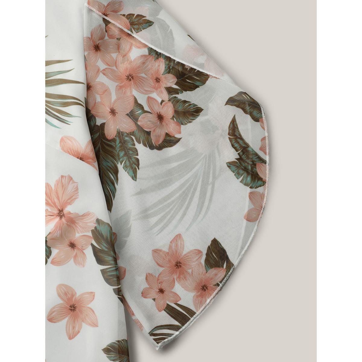 Plus Size WhiteSmoke Petal Sleeve Floral Round Neck Shirt Women Resort Elbow-length sleeve Round Neck Vacation Blouses BloomChic 26/4X Product Image