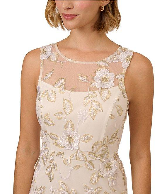 Adrianna Papell 3D Embroidered Floral Crew Neck Sleeveless A-Line Midi Dress Product Image