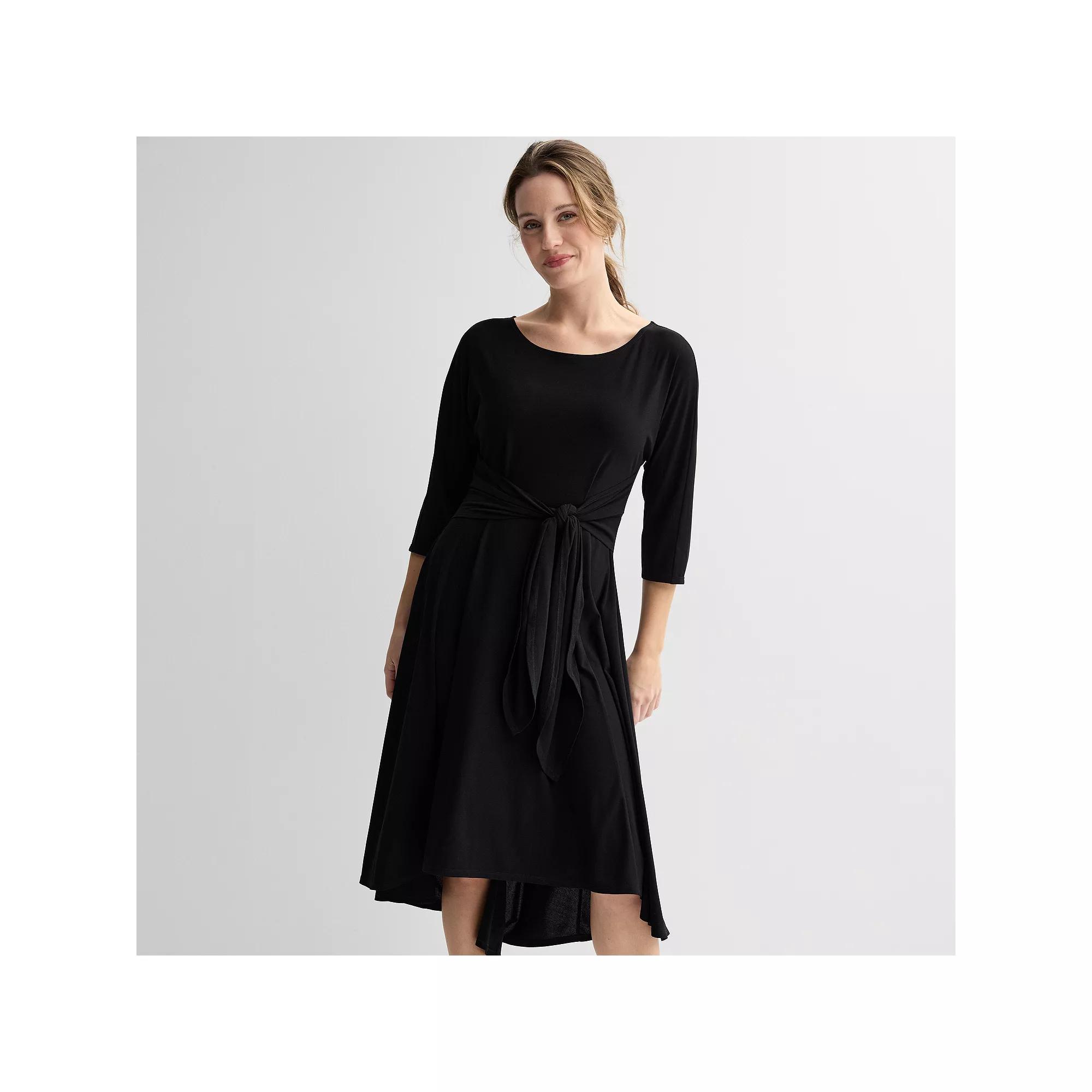 Women's Robbie Bee Elbow Sleeve Midi Dress, Size: Medium, Black Product Image