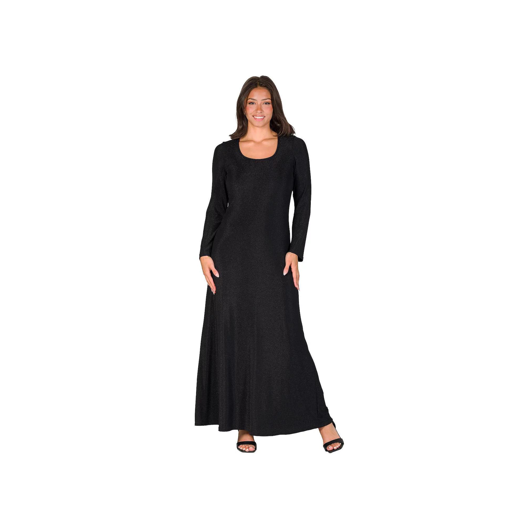 Women's 24Seven Comfort Apparel Long Sleeve Scoopneck Shimmer Maxi Dress,  Product Image