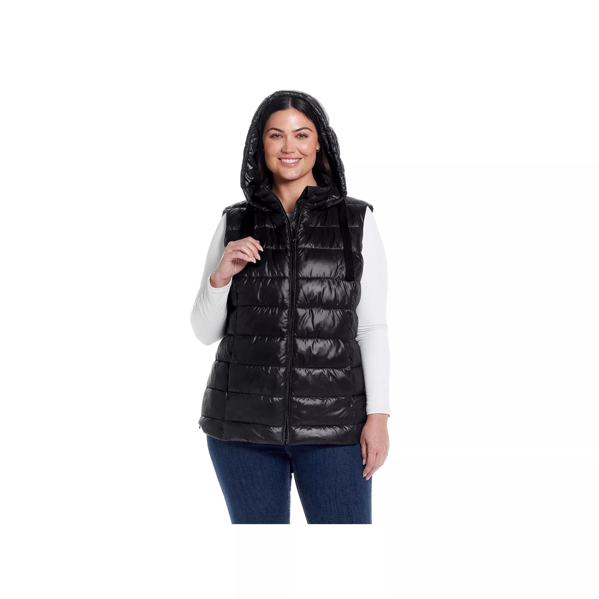 Plus Size Weathercast Hooded Puffer Vest, Women's, Size: 2XL, Black Product Image