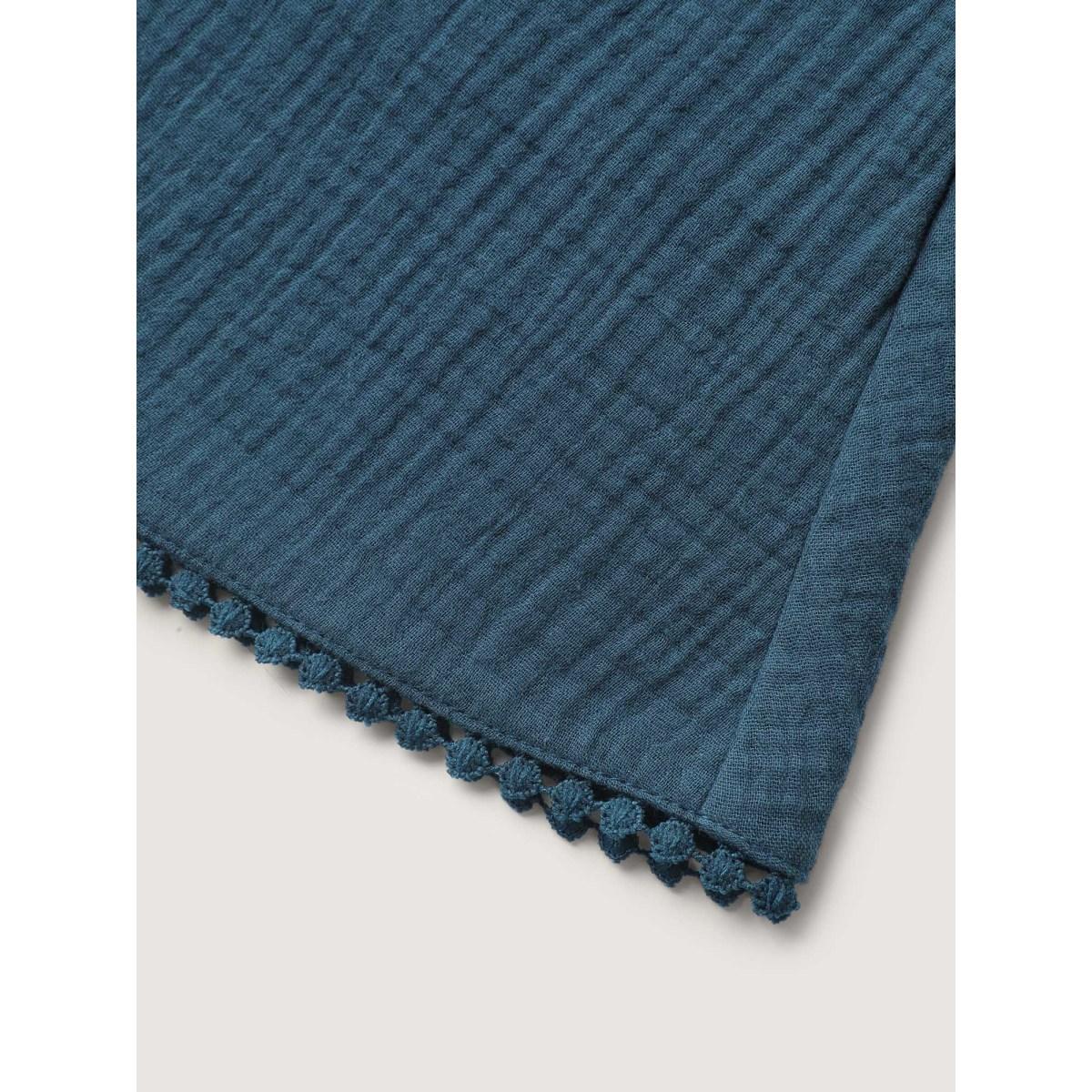 Plus Size Cotton Textured Waist Tie Wide-Leg Shorts Women Indigo Resort Drawstring Wide Leg Vacation Shorts BloomChic 30/6X Product Image