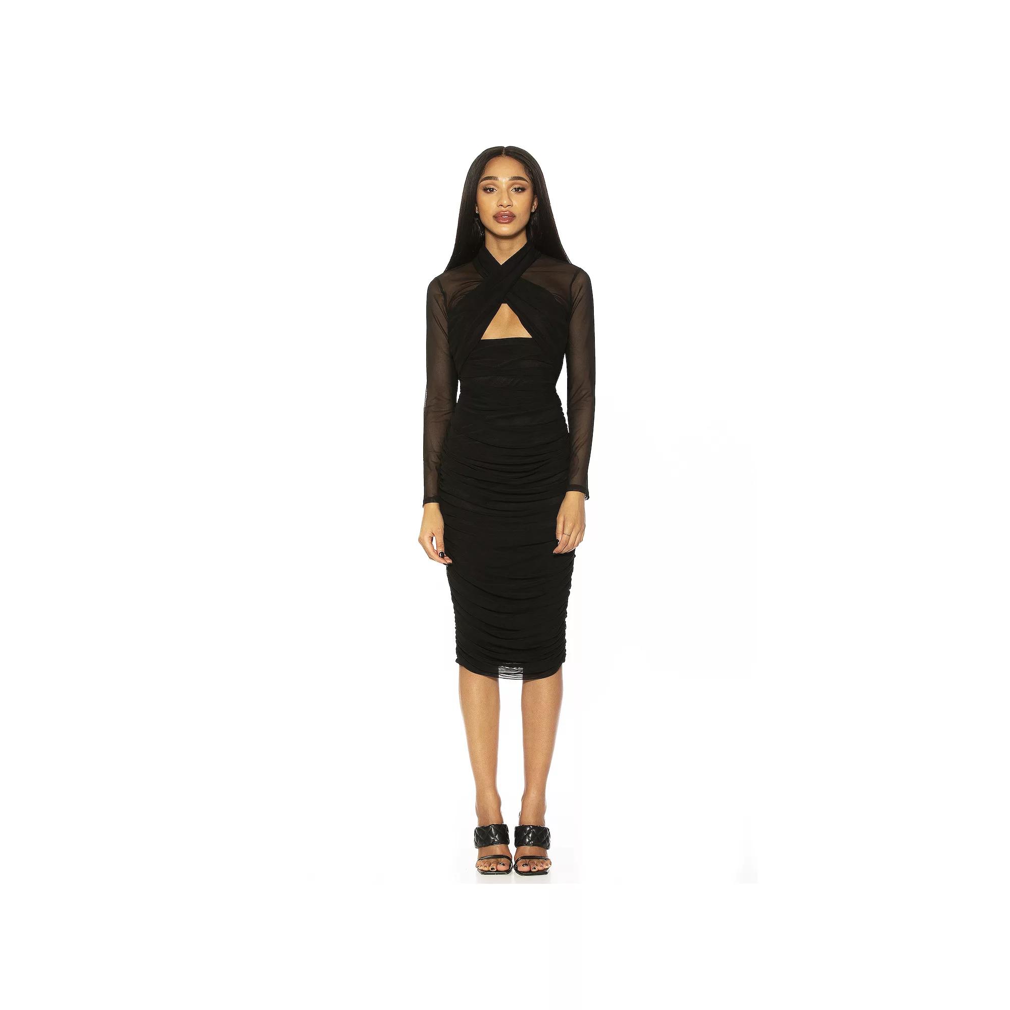 Women's ALEXIA ADMOR Front Cutout Ruched Midi Dress,  Product Image