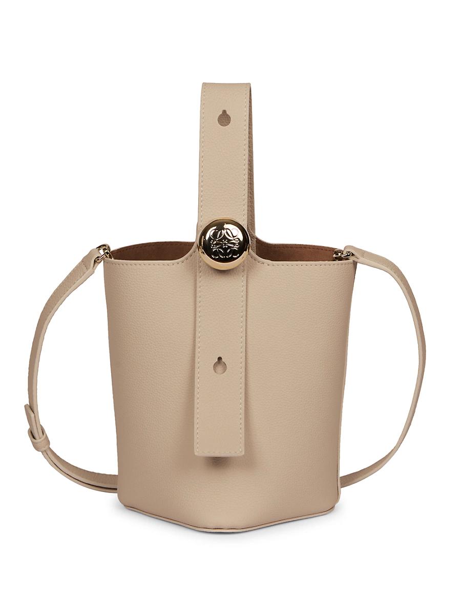 Womens Mini Pebble Leather Bucket Bag Product Image