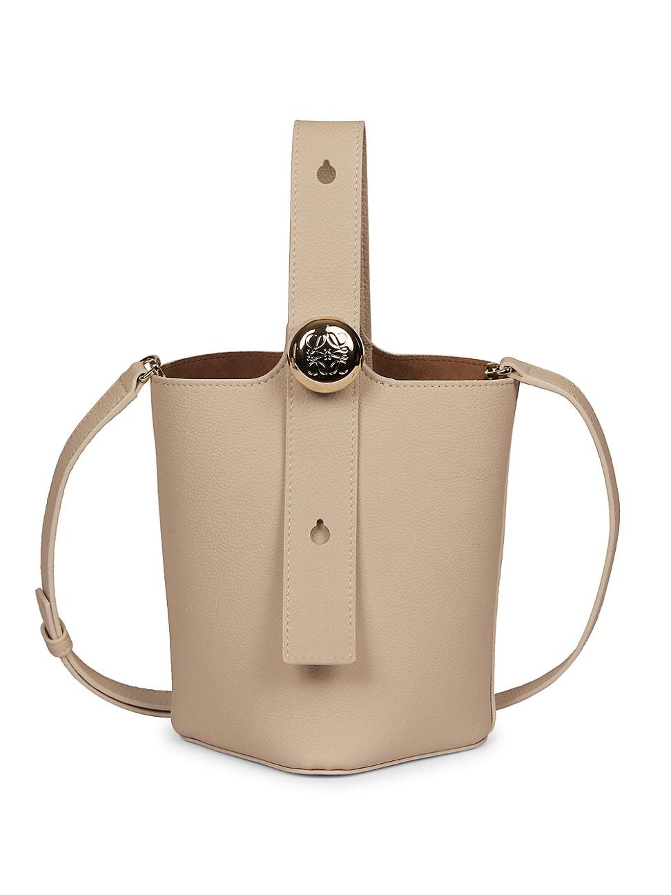 Womens Mini Pebble Leather Bucket Bag Product Image