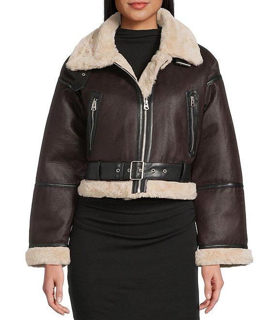 GB Faux Fur Belted Faux Suede Jacket Product Image