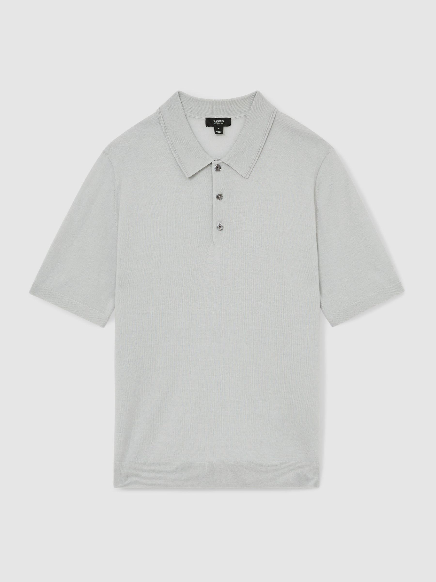 Merino Wool Short-Sleeve Polo Shirt in Iced Blue Product Image