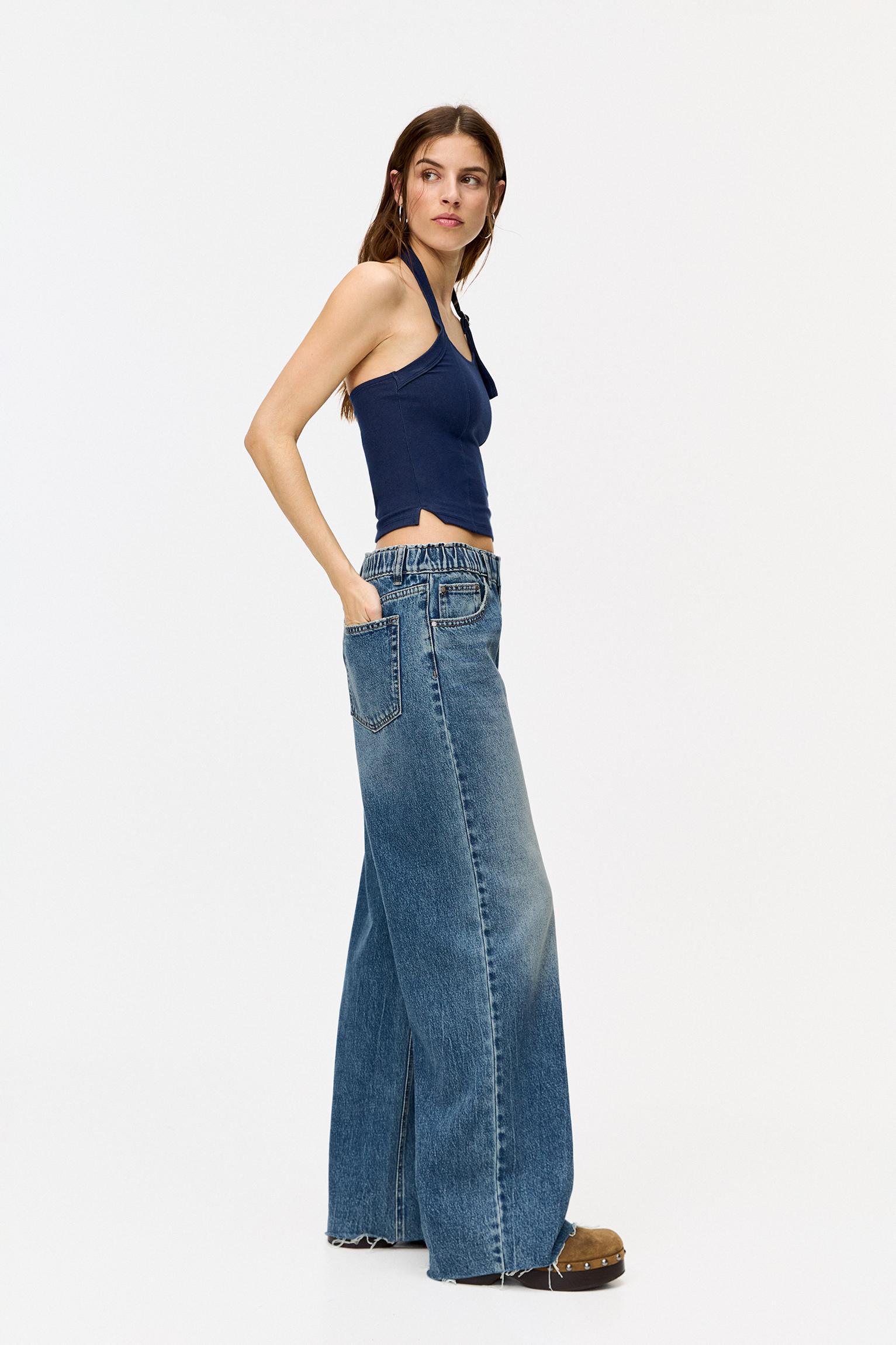 Wide leg baggy jeans with elastic waistband Product Image