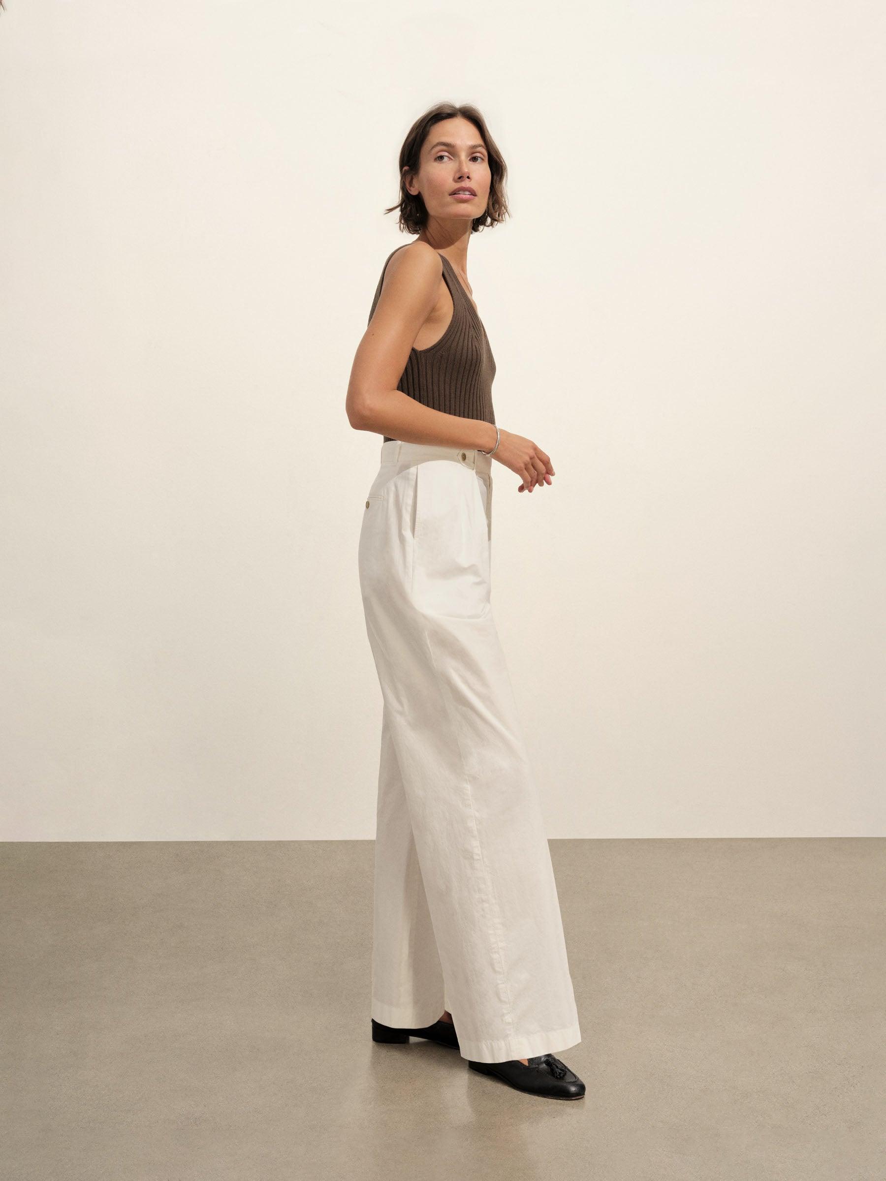 White Paperweight Poplin Pleated Trouser Product Image