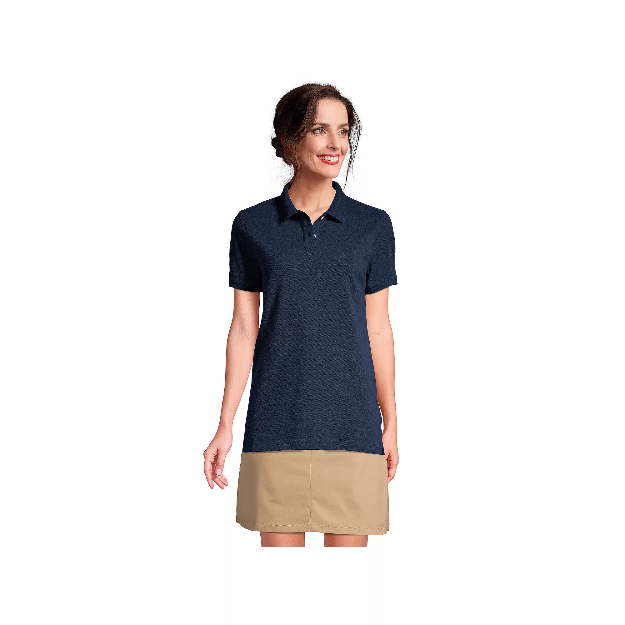 Womens Lands End School Uniform Short Sleeve Mesh Polo Shirt Classic Blue Product Image