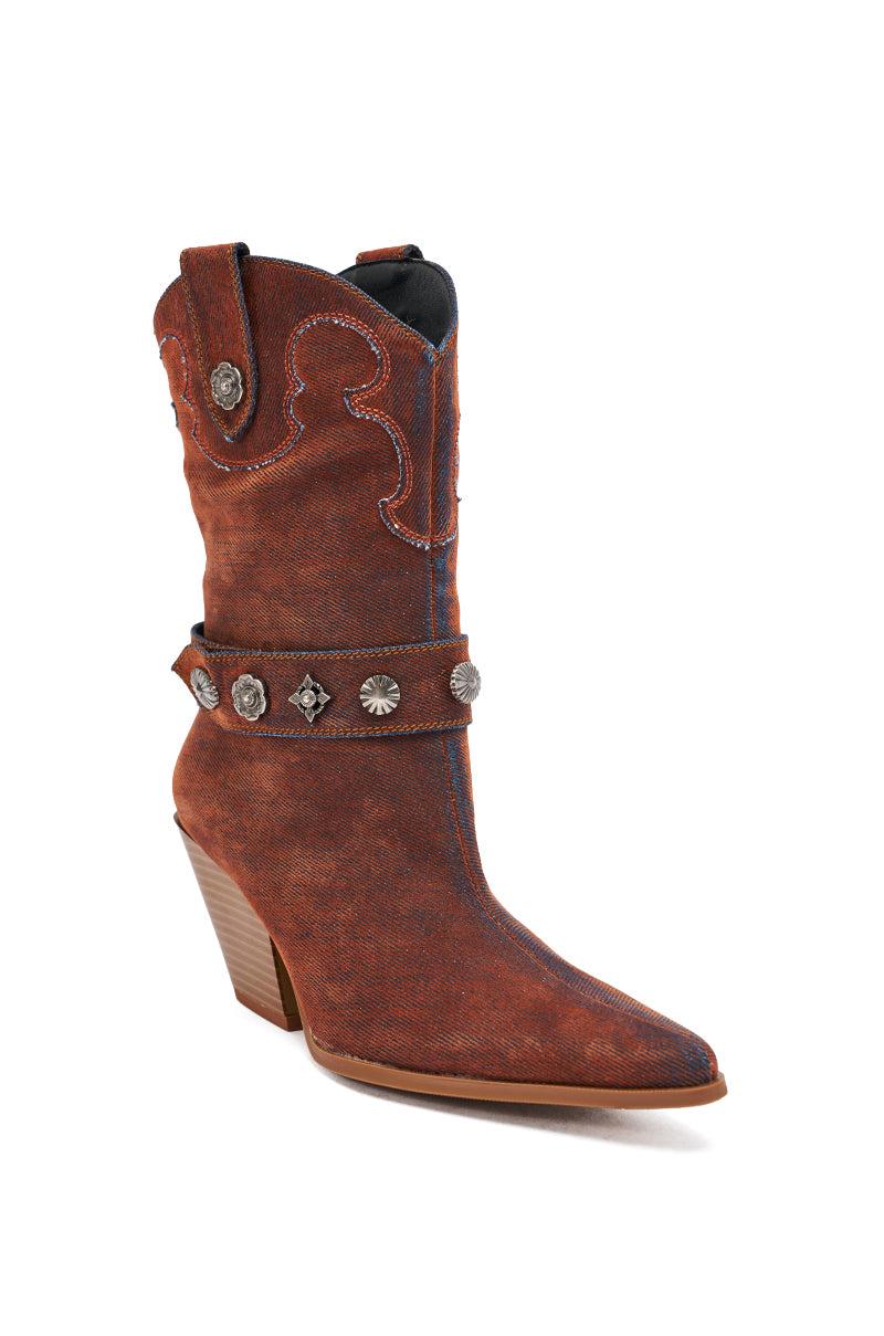 AZALEA WANG NEITH BURNT ORANGE DENIM WESTERN BOOTIE Product Image