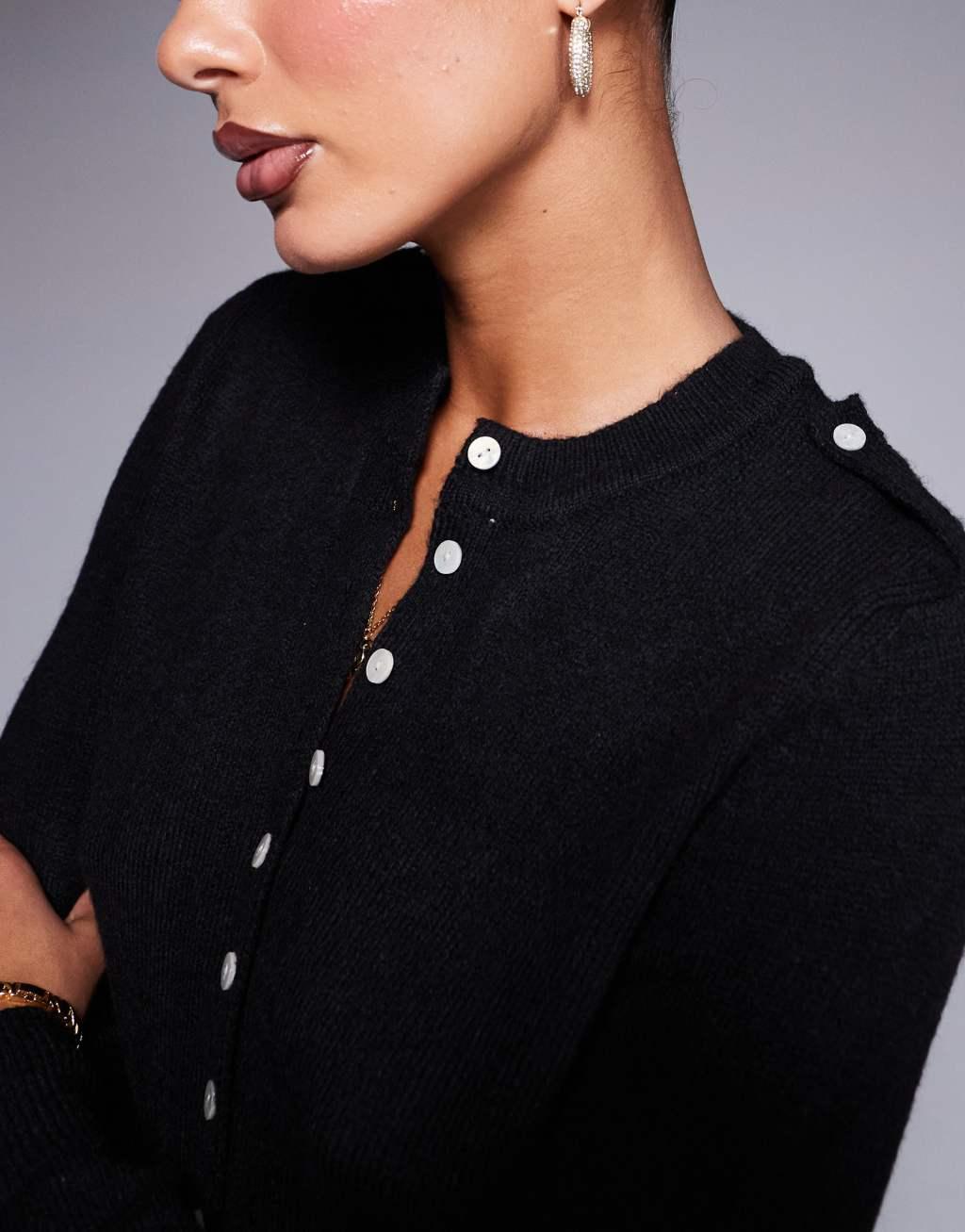 River Island clean button cardigan in black - part of a set Product Image