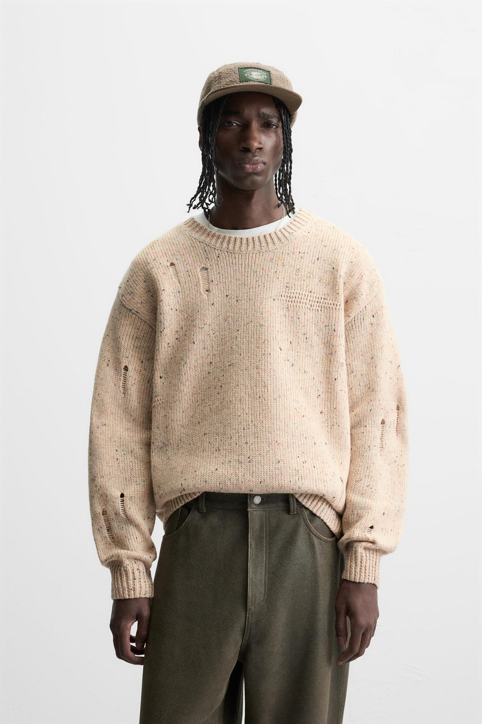 HEATHERED RIPPED EFFECT SWEATER Product Image