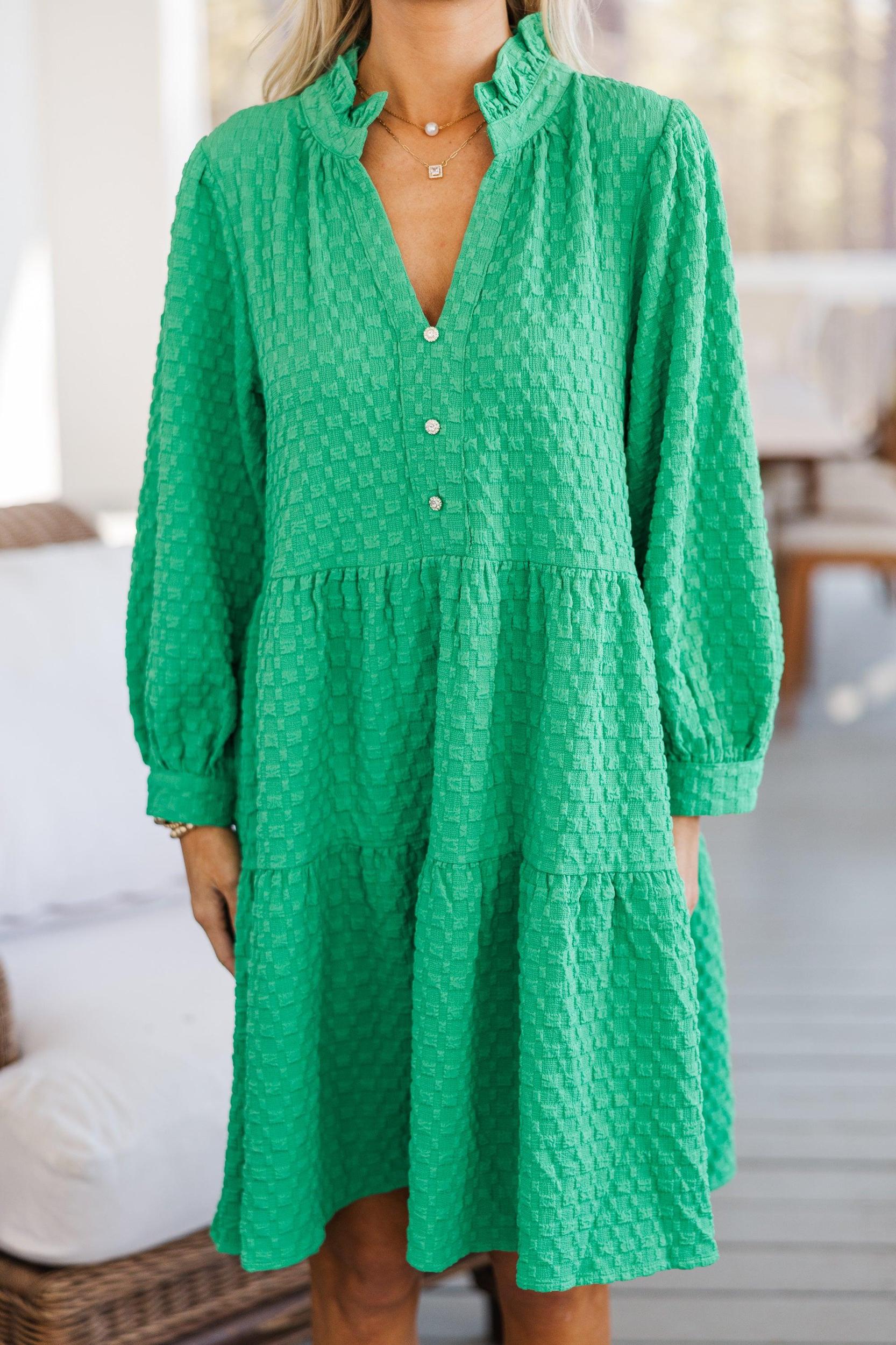 All Up To You Green Textured Dress Female Product Image