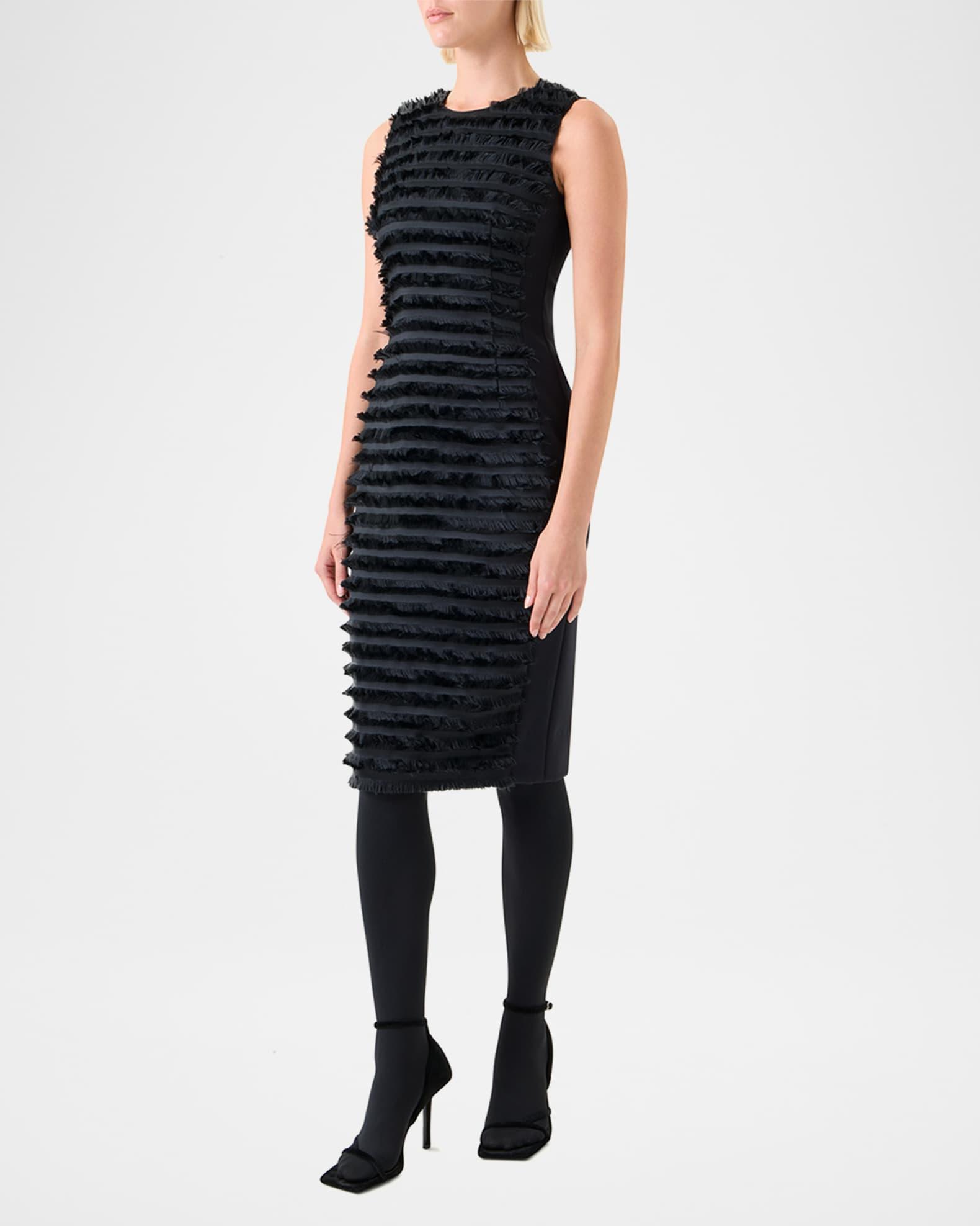 Striped Fringe Techno Taffeta Sleeveless Dress Product Image