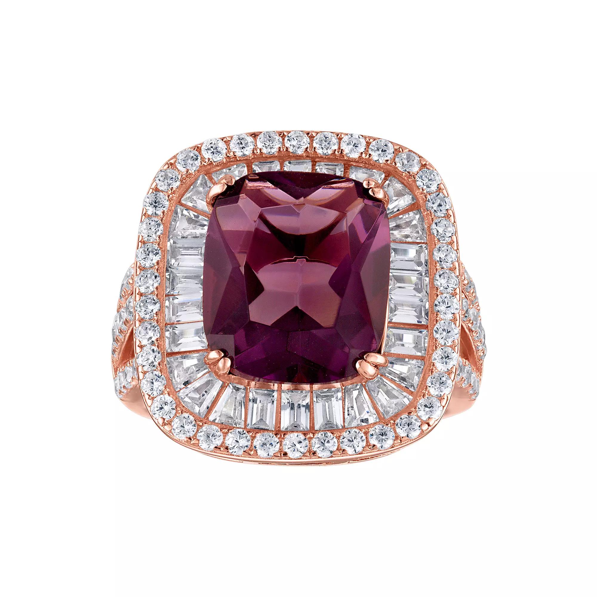 14k Rose Gold Over Sterling Silver Cubic Zirconia & Simulated Amethyst Ring, Women's, Size: 8, Pink Tone Product Image