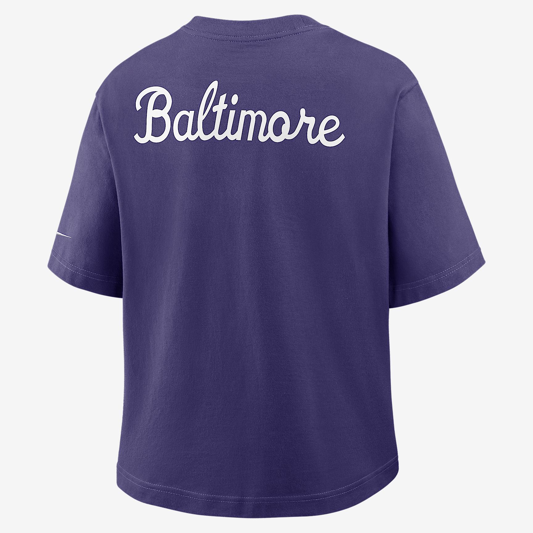 Baltimore Ravens Rewind Pocket Boxy Nike Womens NFL T-Shirt | 11CM52M8G-WZ9 Product Image