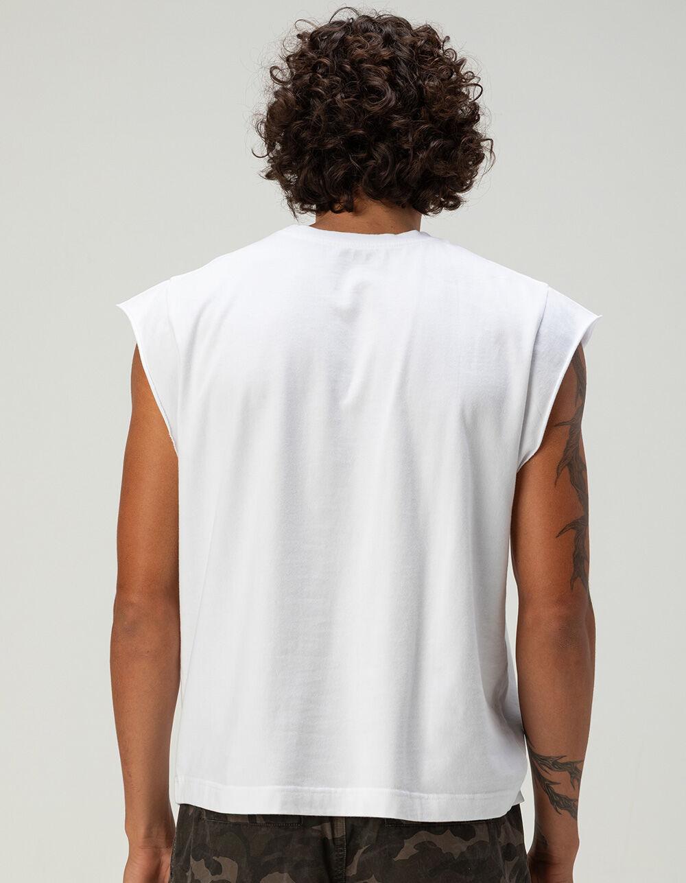 RSQ Mens Washed Cropped Muscle Tee - WHITE Product Image