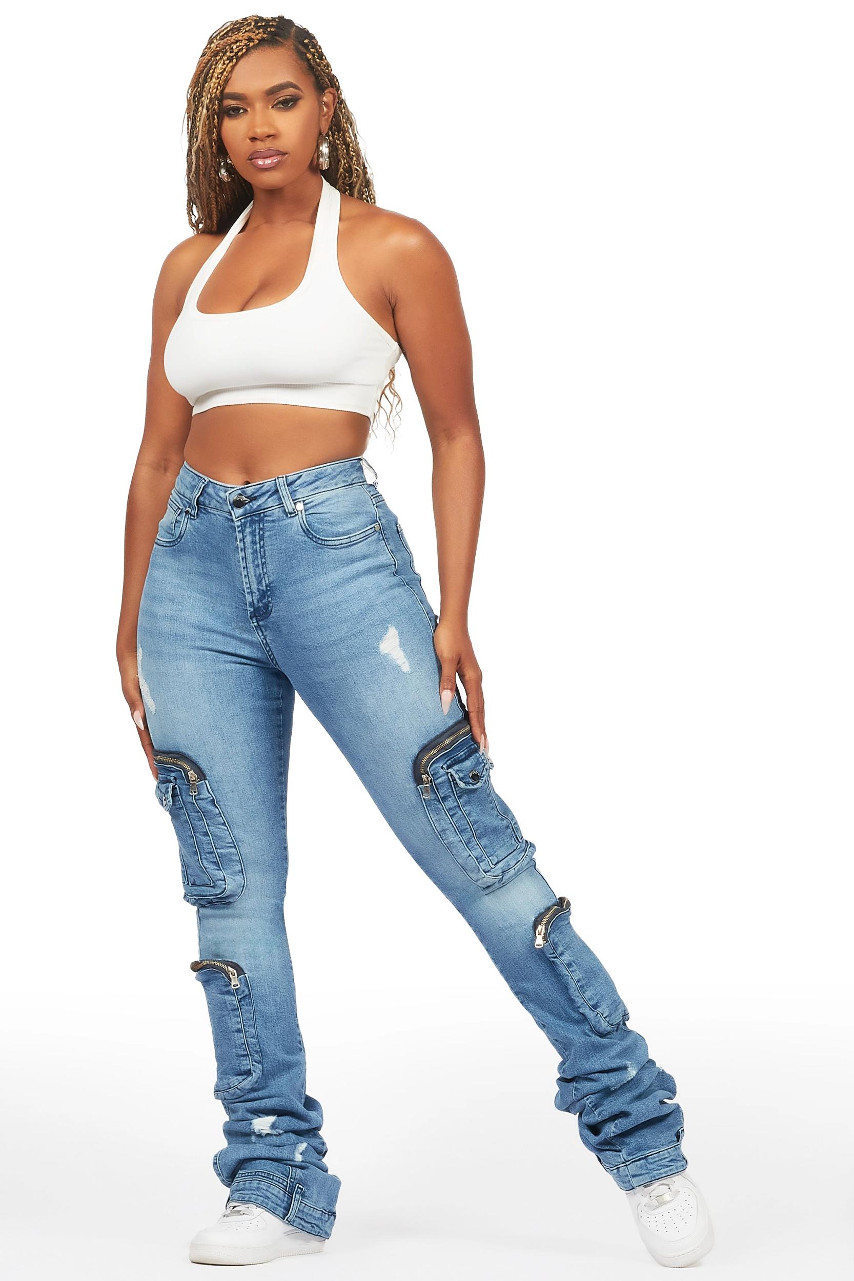 Alisson Med Wash Cargo Super Stacked Jean Female Product Image