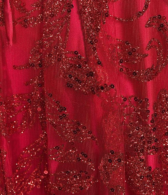 Blondie Nites Glitter Sequin Accent Notch Front Lace Up Back Ball Gown Product Image