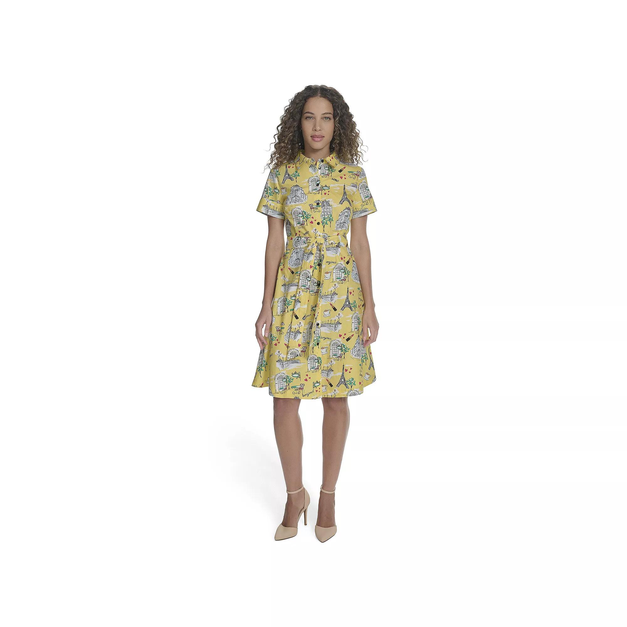 Women's La Nouvelle Renaissance Paris Print Short Sleeve Belted Dress,  Product Image